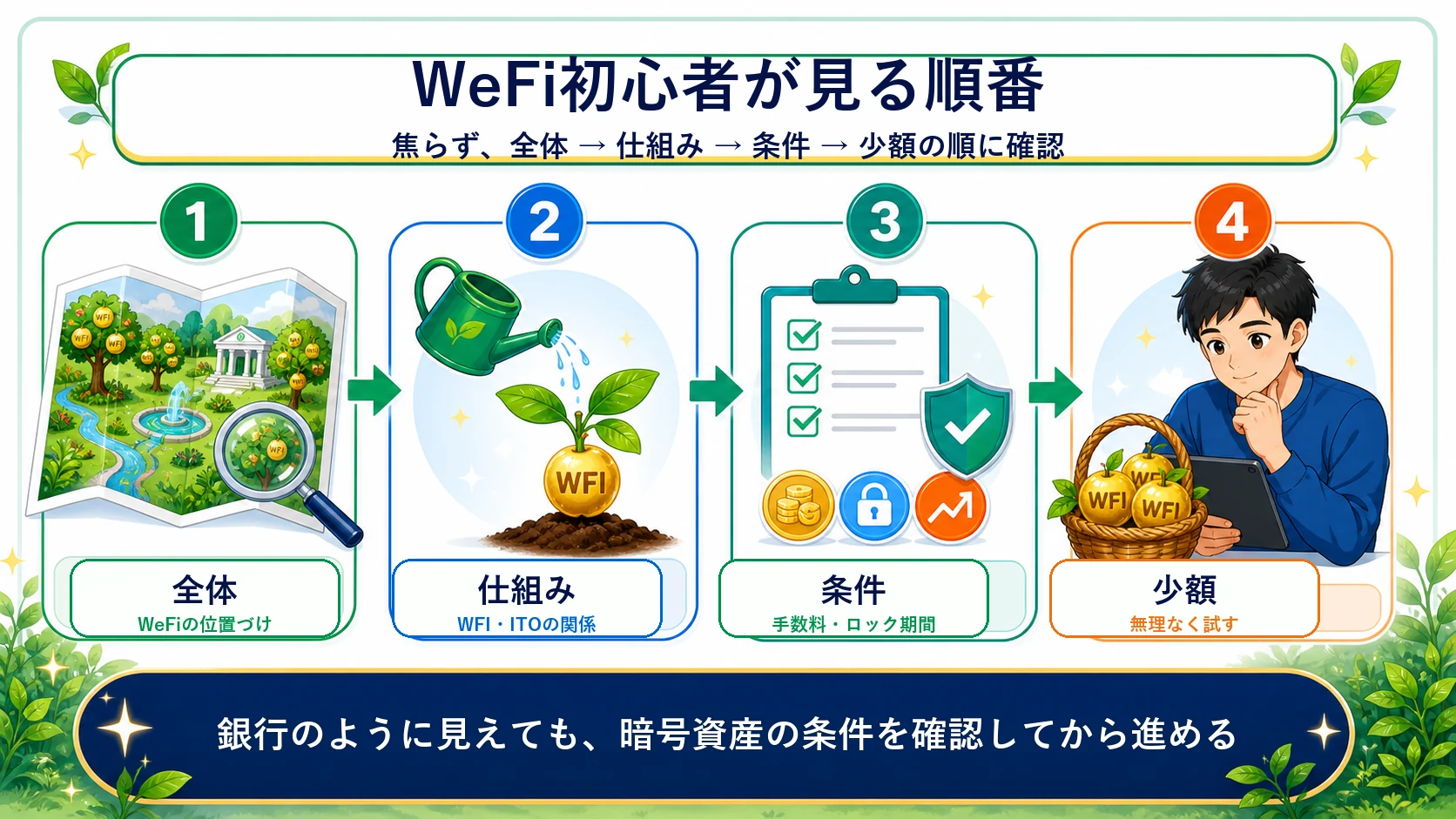WeFi初心者が見る順番：全体・仕組み・条件・少額
